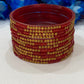 Stunning Red Color Stone Work Glass Bangles For Women