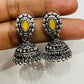Elegant Yellow Color Designer Silver Oxidized Jhumkhas For Women In Yuma