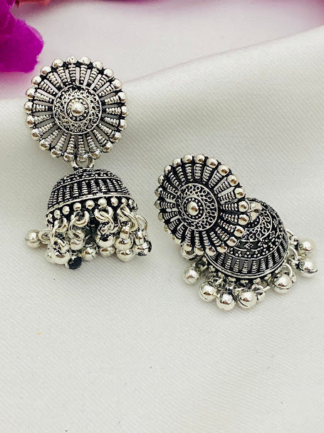 Attractive Silver Oxidized Jhumkhas With Ball Hangings For Women In USA