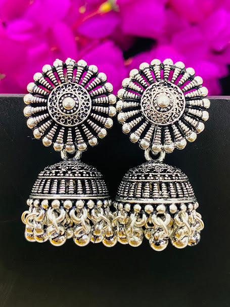Attractive Silver Oxidized Jhumkhas With Ball Hangings For Women In Yuma