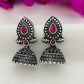  Pink And Silver Oxidized Jhumkas For Women