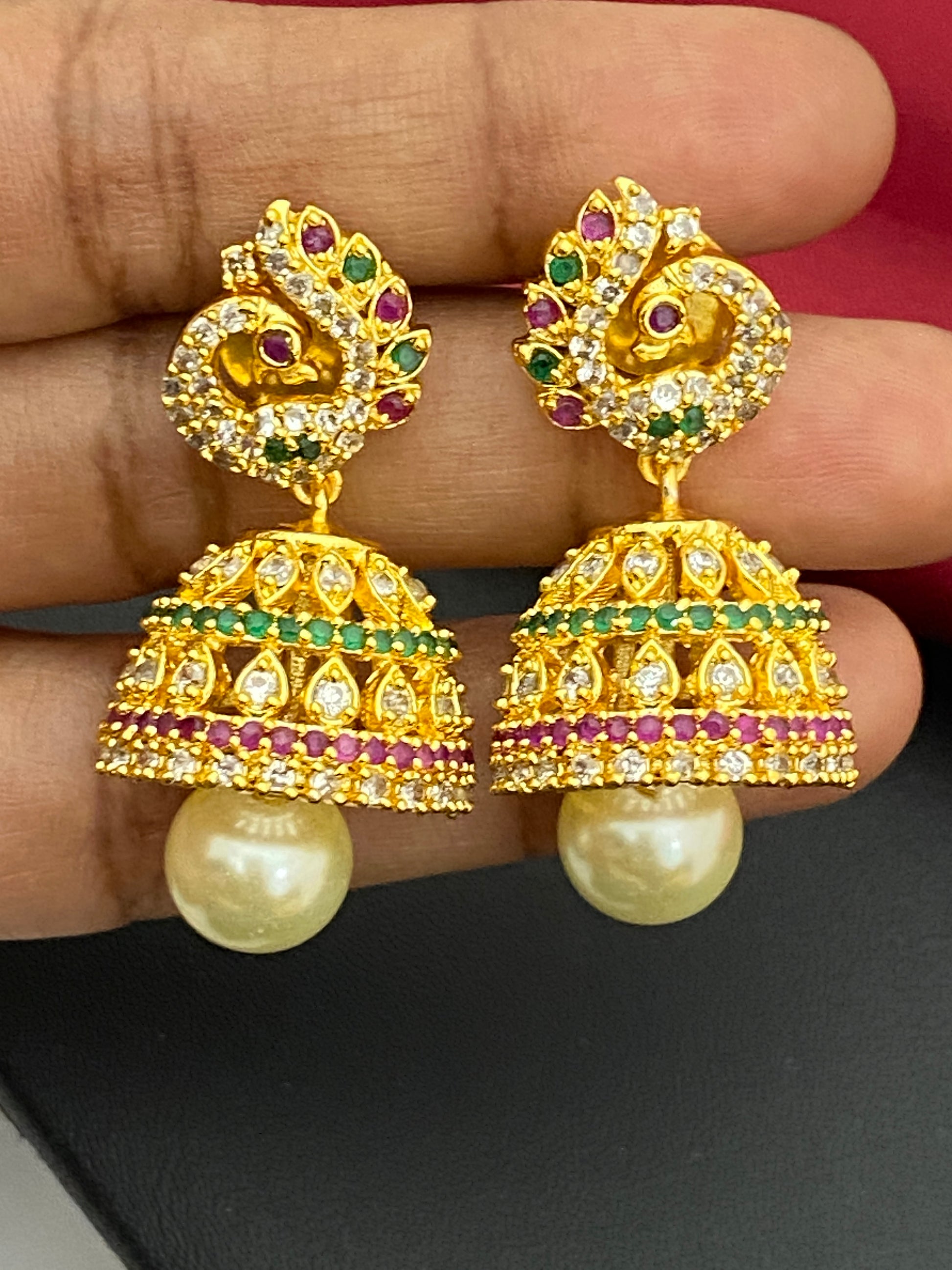 Elegant Multi Color stone gold plated Jumka Earrings