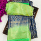 Attractive Blue Color Banarasi Soft Silk Saree With Contrast Green Border In USA