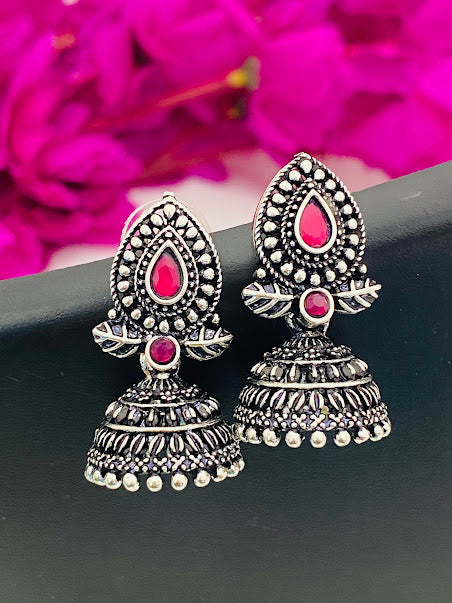 Wonderful Pink And Silver Oxidized Jhumkas For Women Near Me