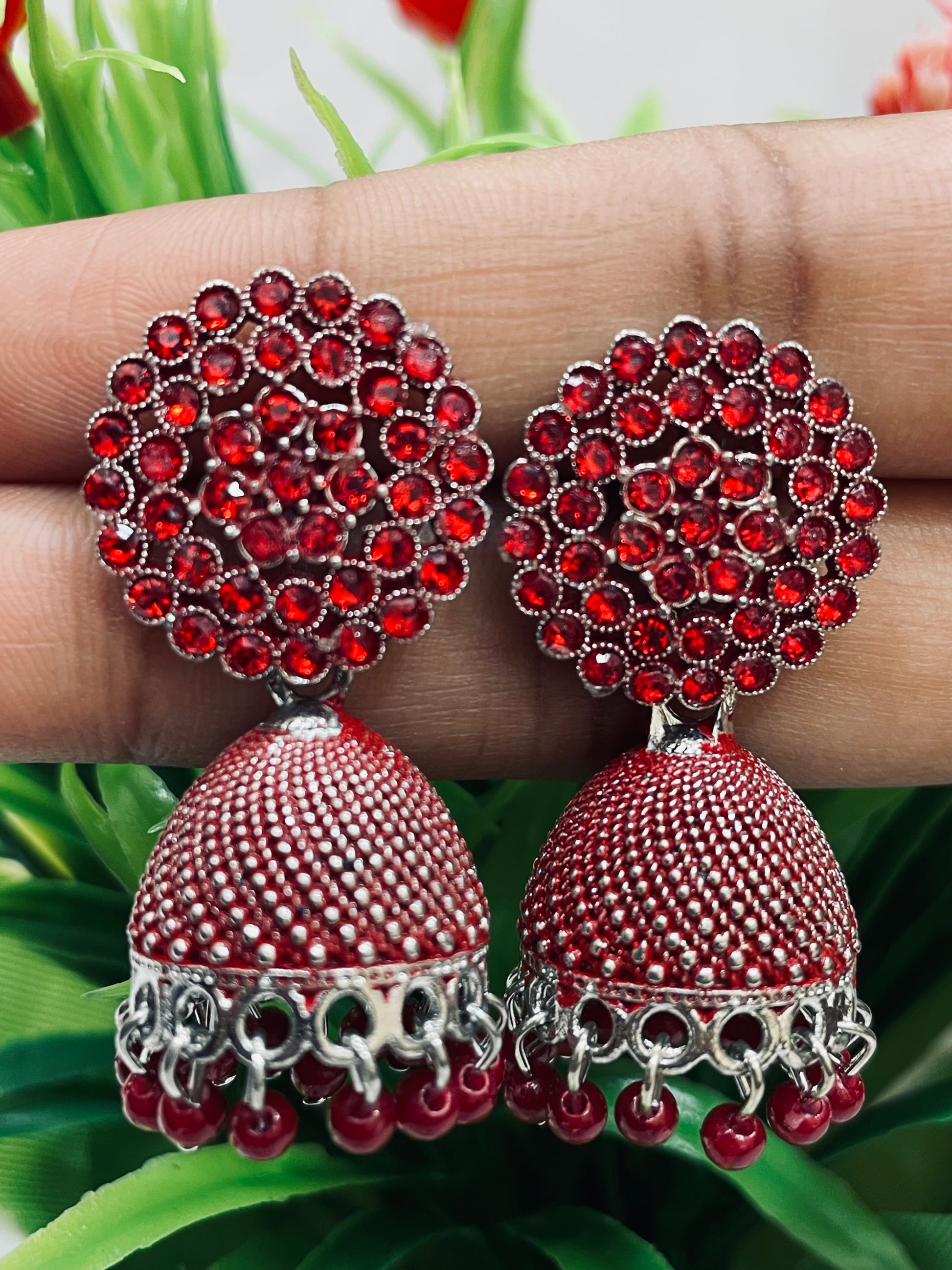 Charming Red Colored Oxidized Plated Design Earrings For Women In USA