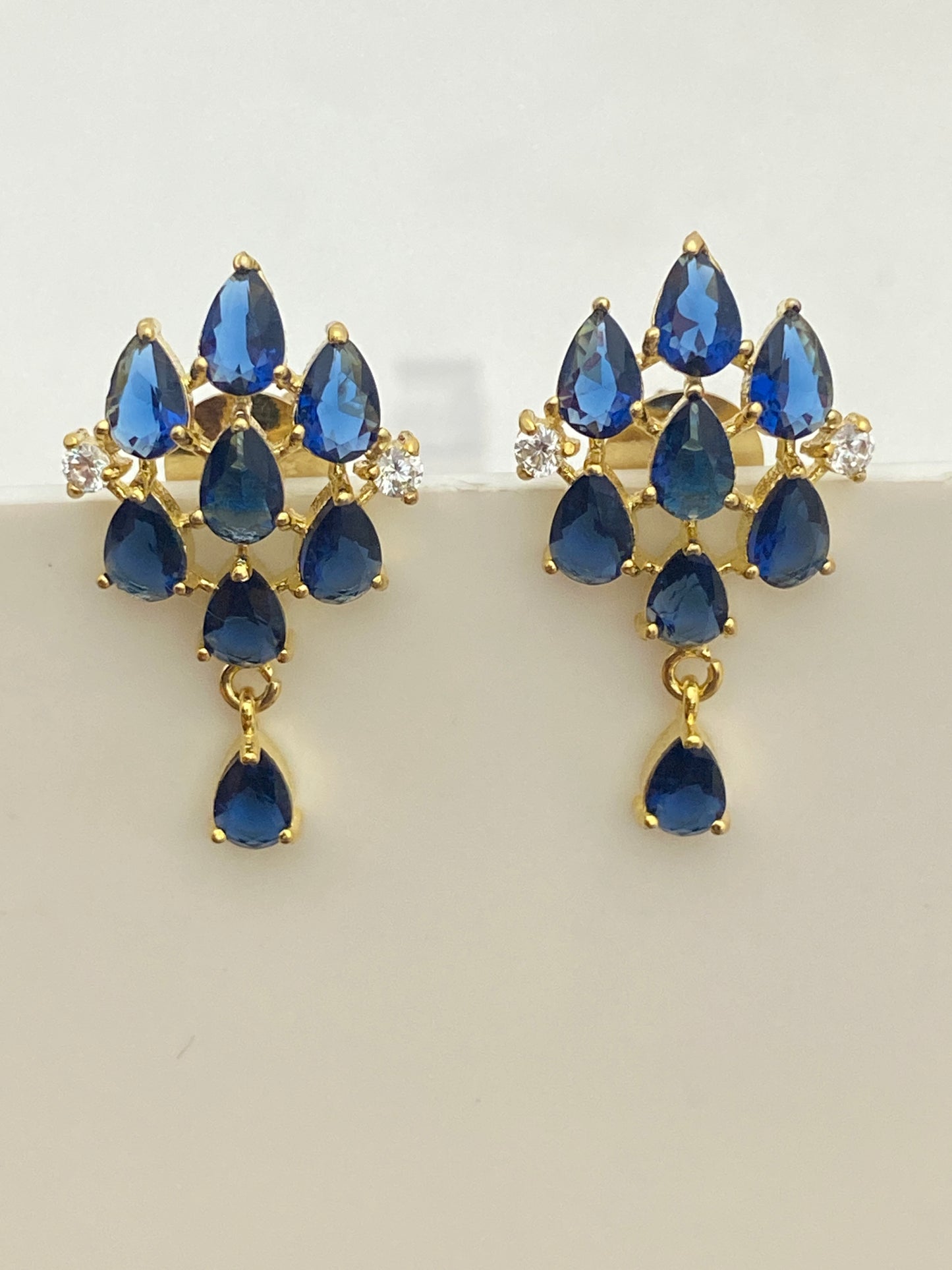 Attractive Blue Colored Ethnic Wear Earrings With Gold Plated