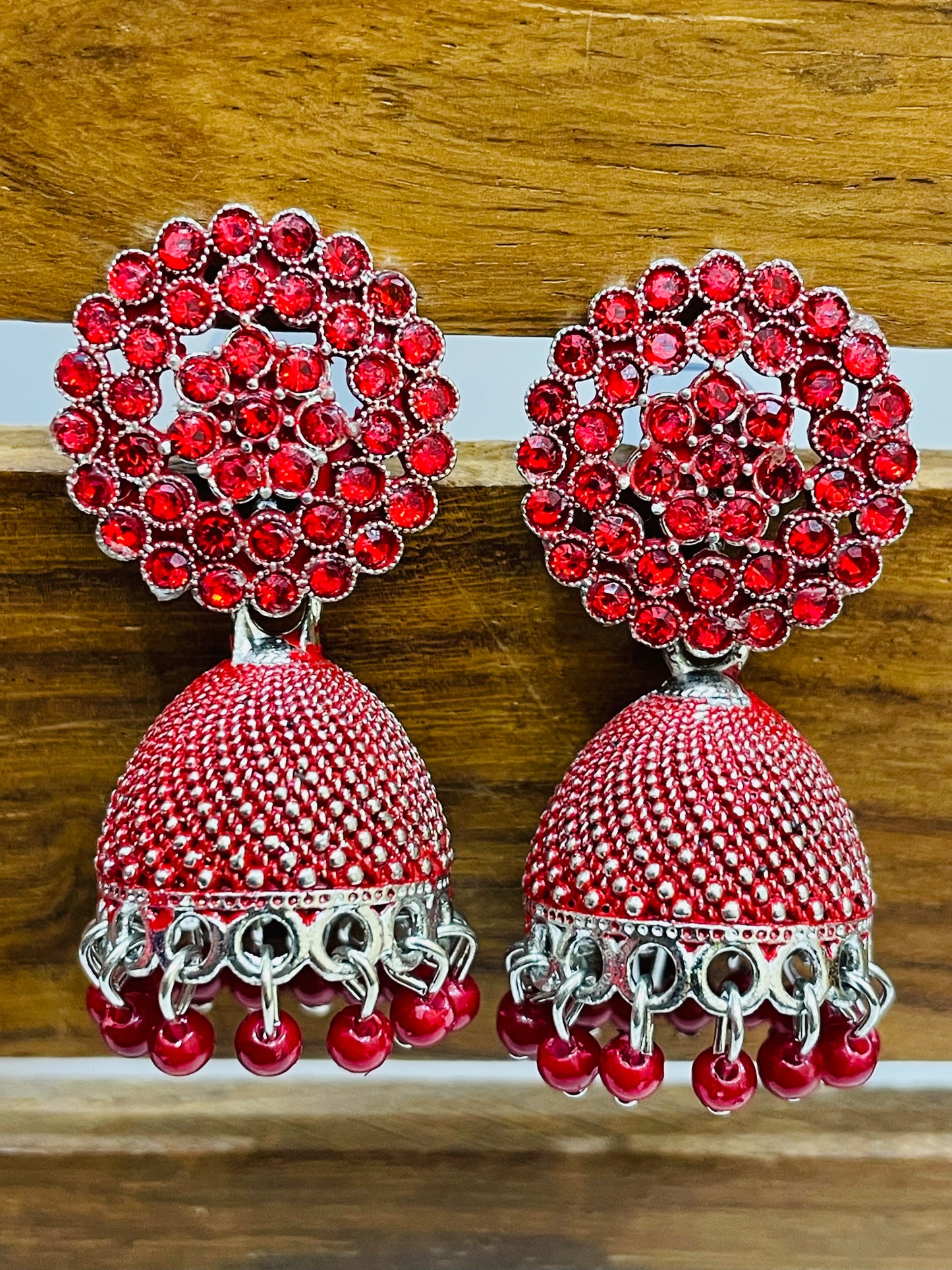 Charming Red Color Oxidized Design Earrings For Women Near me
