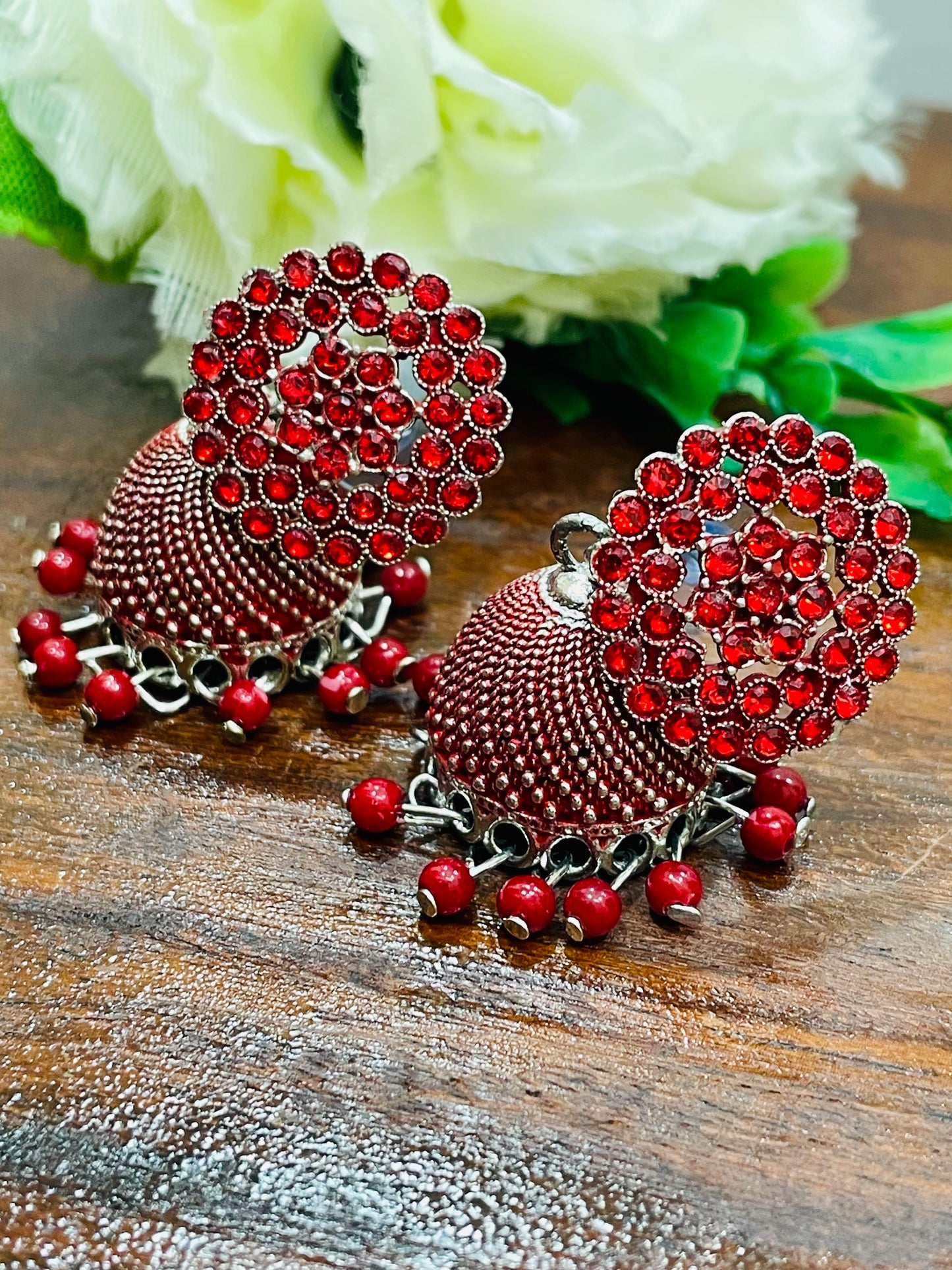 Red Color Oxidized Design Earrings For Women In Chandler