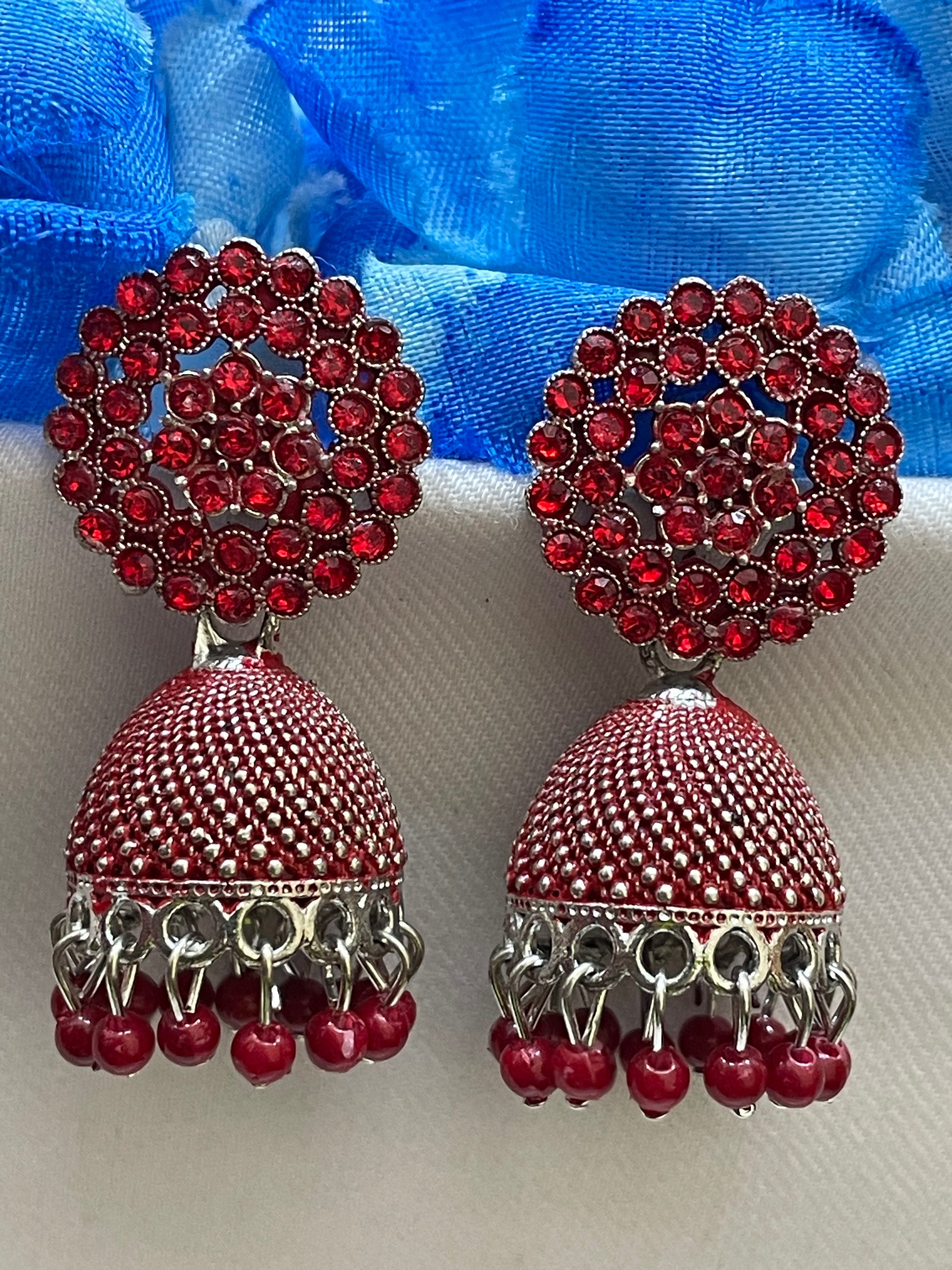 Charming Red Color Oxidized Design Earrings For Women