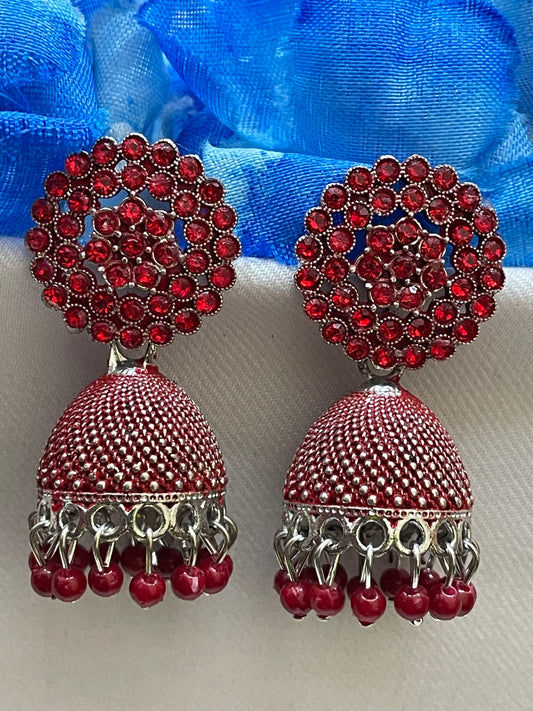 Charming Red Color Oxidized Design Earrings For Women