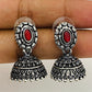 Silver Oxidized With Red Color Stoned Earring For Women Near Me