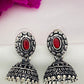 Attractive Silver Oxidized With Red Color Stoned Earring For Women