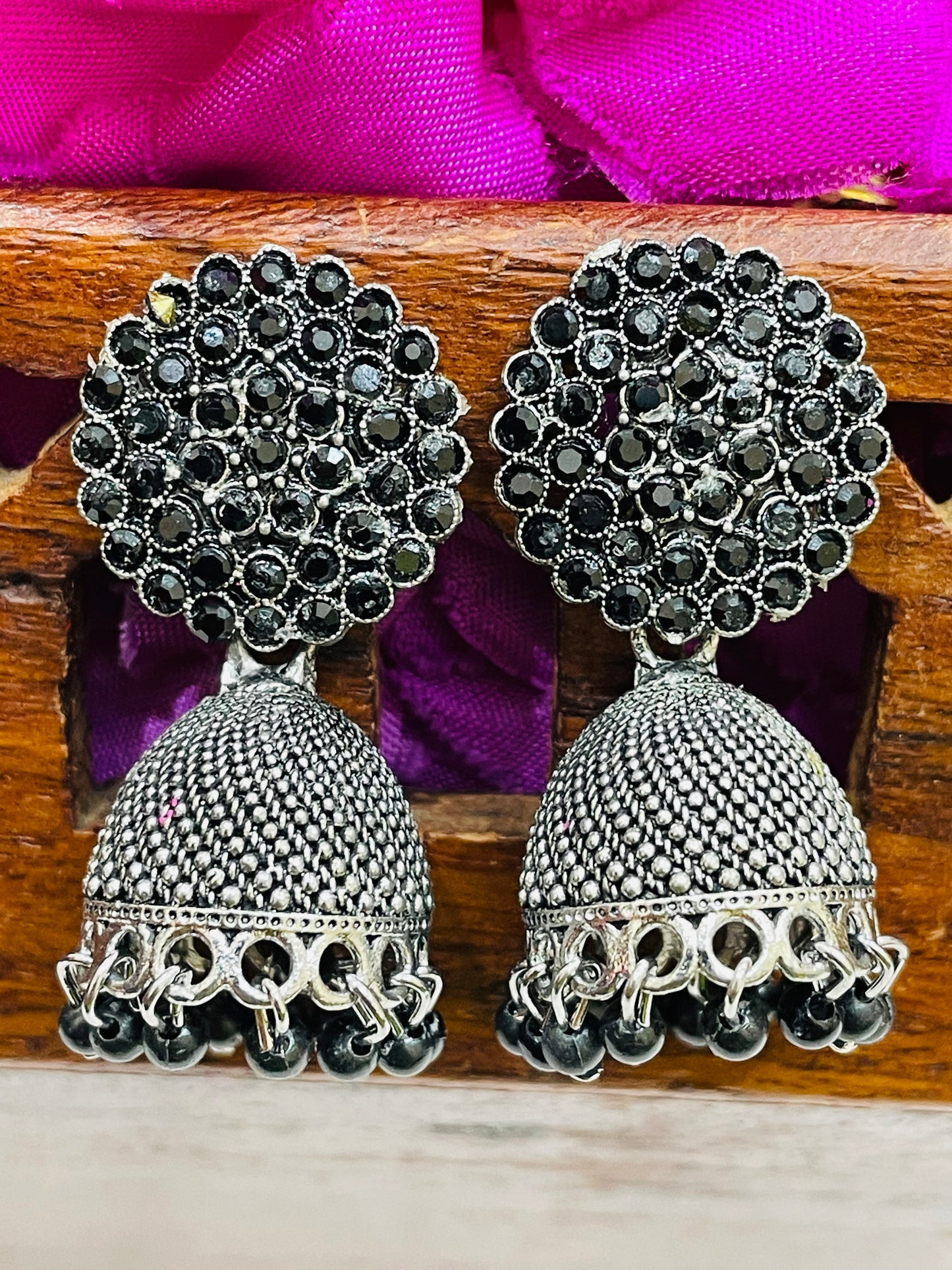 Marvelous Black Color Oxidized Design Earrings Near Me