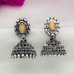 Gorgeous Silver Oxidized With Orange Color Stoned Earrings For Women