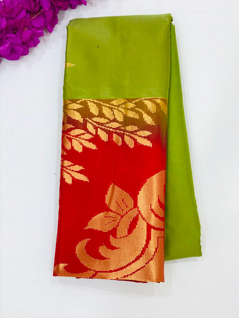 Delightful Green Colored Art Silk Saree Contrast Border Without Blouse For Women