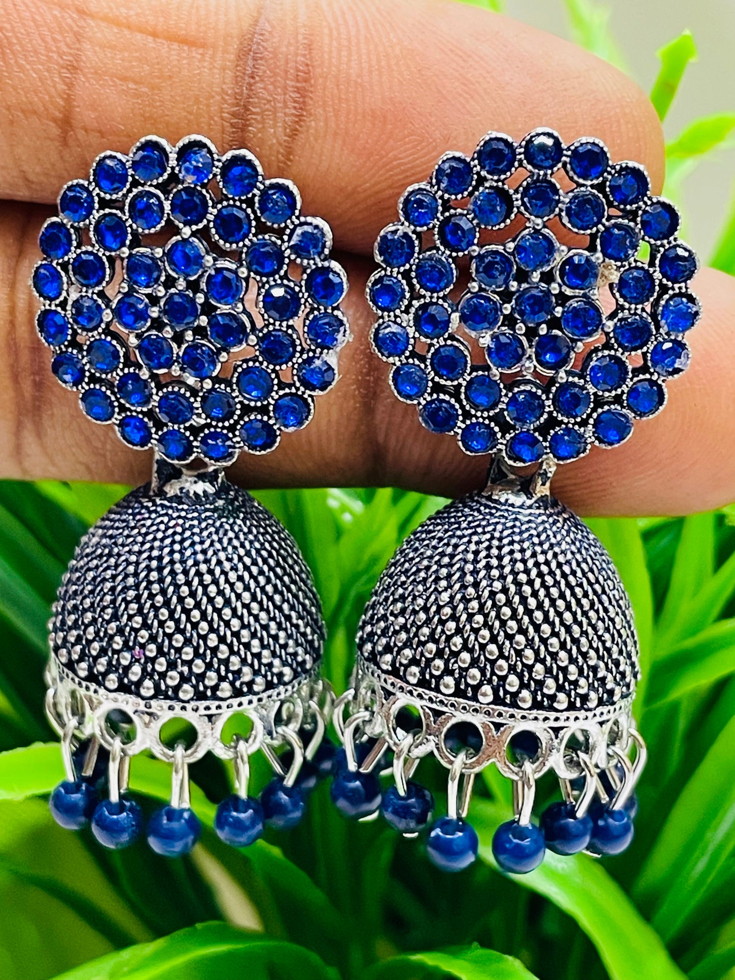 Charming Blue Color Oxidized Design Earrings For Women
