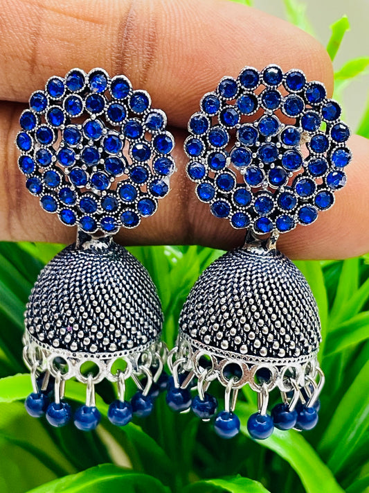 Charming Blue Color Oxidized Design Earrings For Women