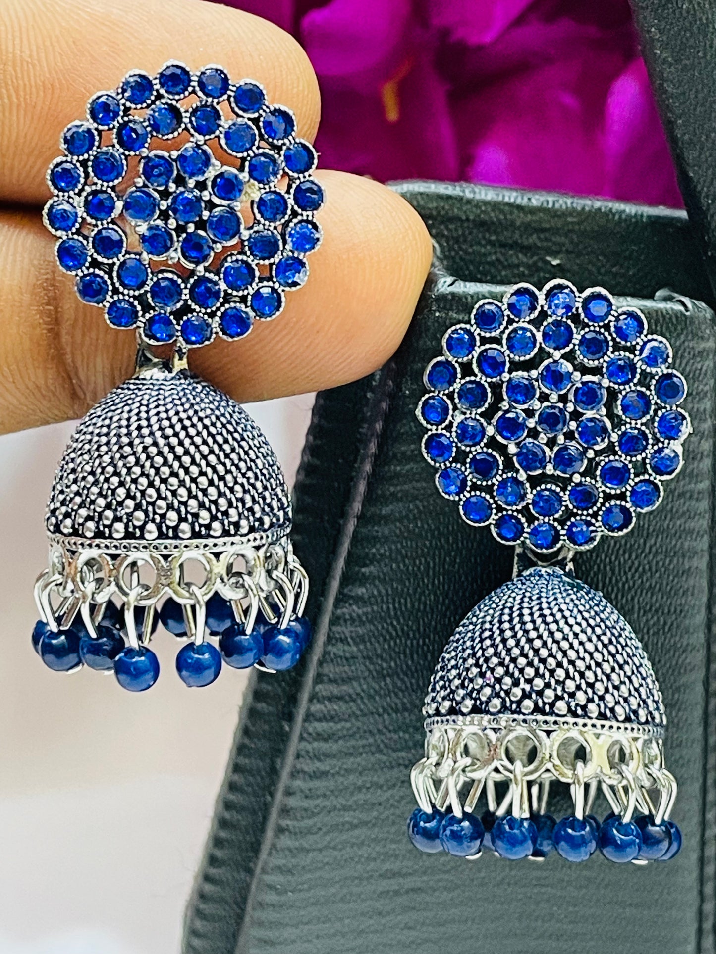 Charming Blue Color Oxidized Design Earrings Near Me