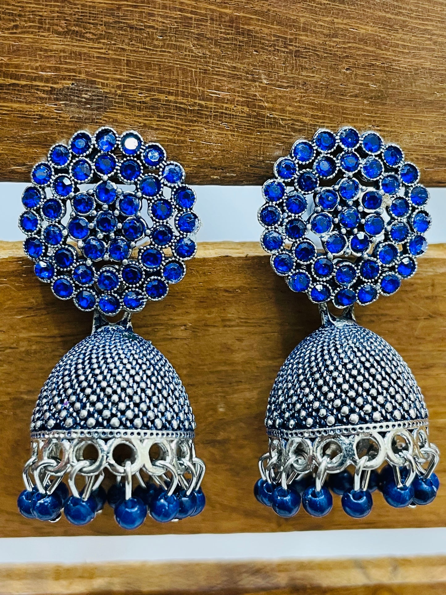 Blue Color Oxidized  Design Earrings For Women In USA