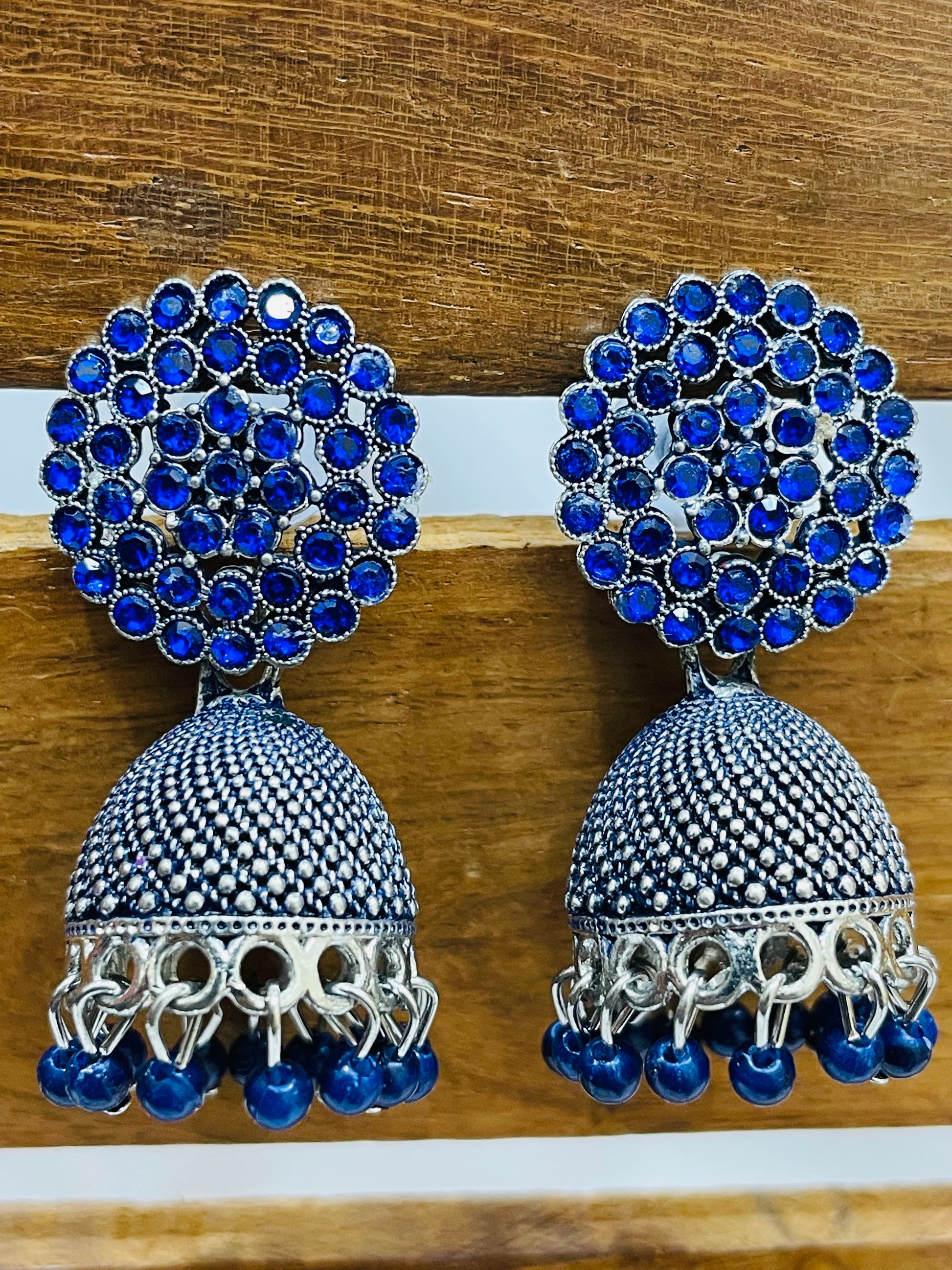 Blue Color Oxidized  Design Earrings For Women In USA