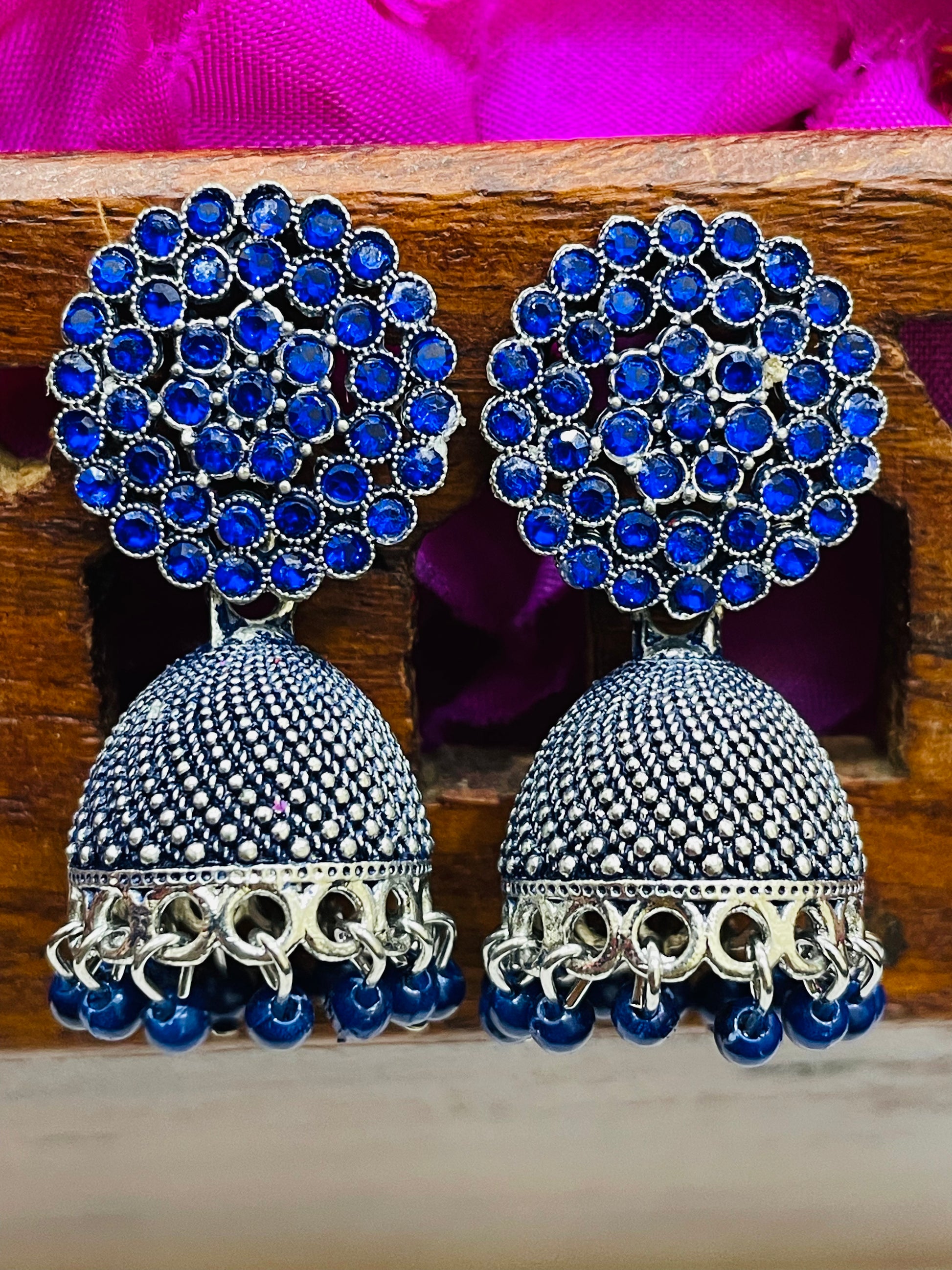 Blue Colored Oxidized Plated Design Earrings  In Chandler