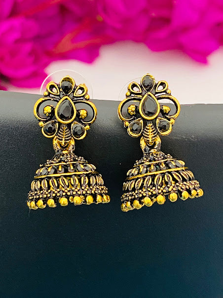 Antique Gold With Black Color Stone Earring For Women Near Me