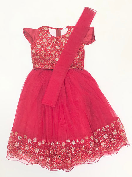Attractive Red Color Georgette With Embroidery And Sequins Work Kurti Suits For Girls