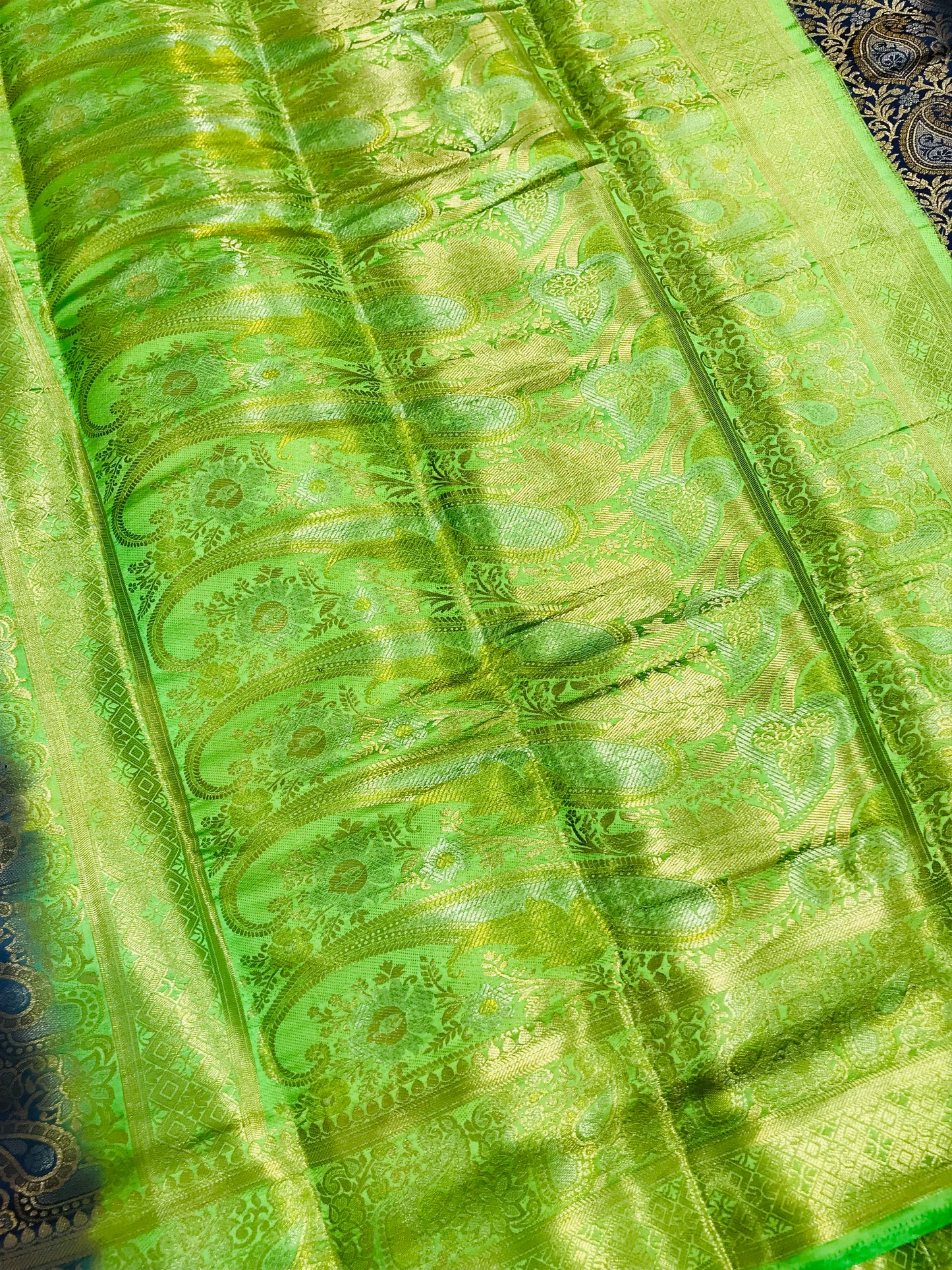 Attractive Blue Color Banarasi Soft Silk Saree With Contrast Green Border In USA