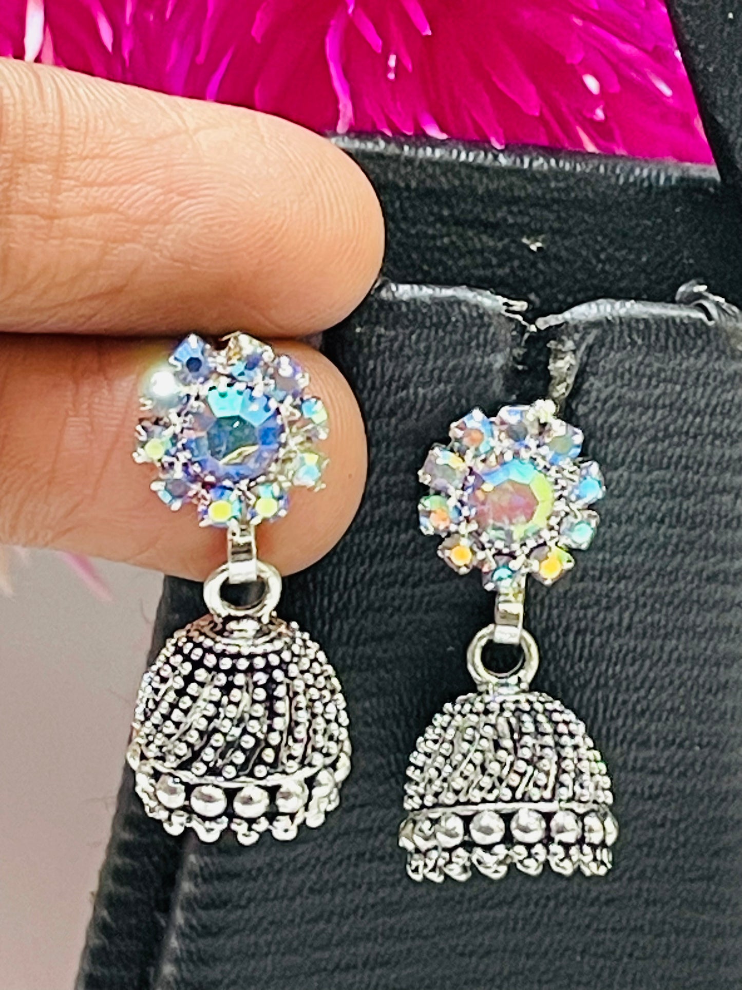 Silver Colored Oxidized Jumka Design Earrings In USA