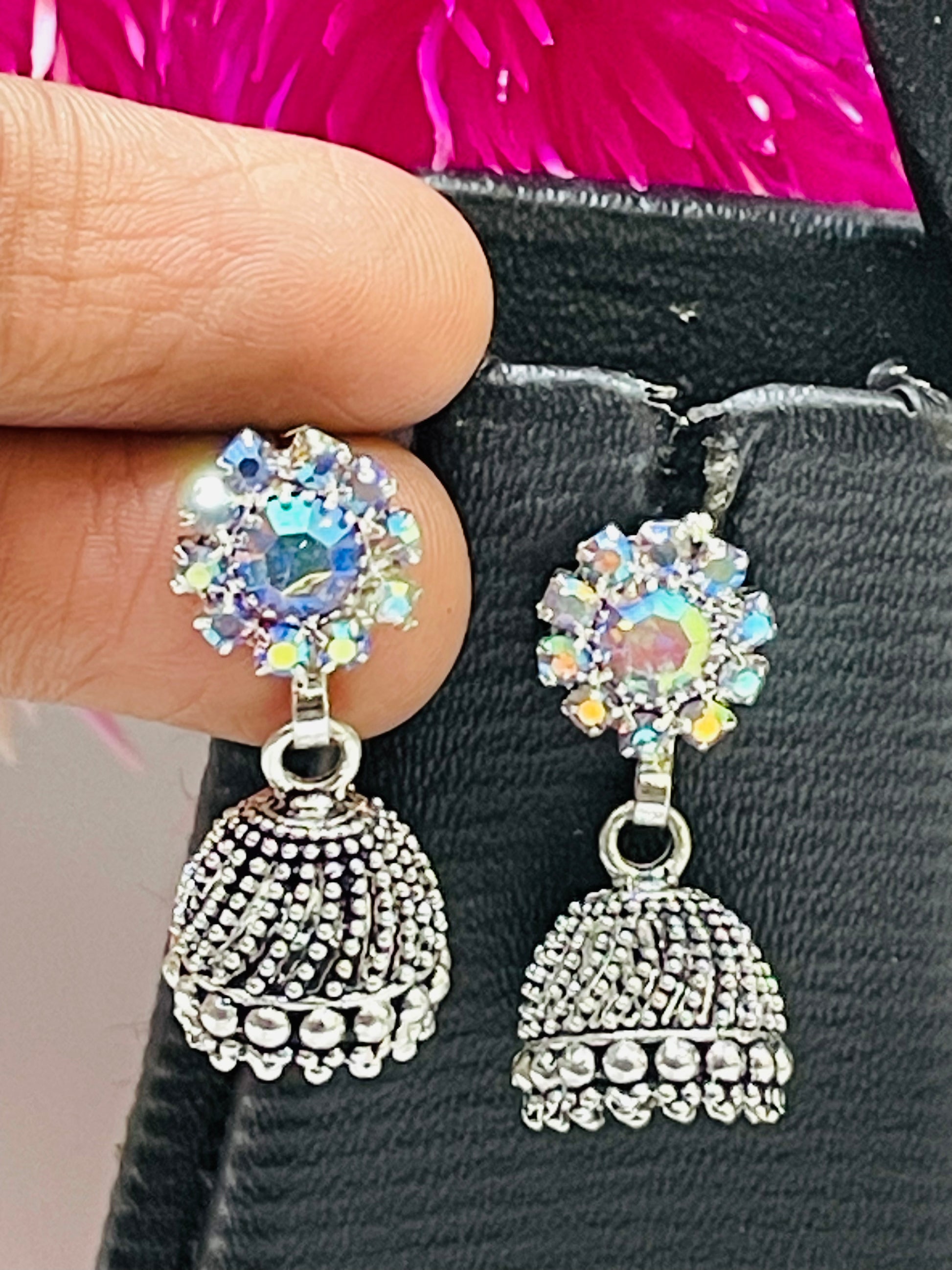 Silver Colored Oxidized Jumka Design Earrings In USA