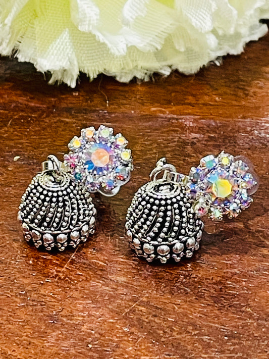 Alluring Silver Colored Oxidized Jumka Design Earrings For Women 