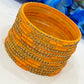 Attractive Orange Color Cut Work With Stone Design Glass Bangles For Women