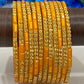 Orange Color Cut Work With Stone Design Glass Bangles For Women In Chandler