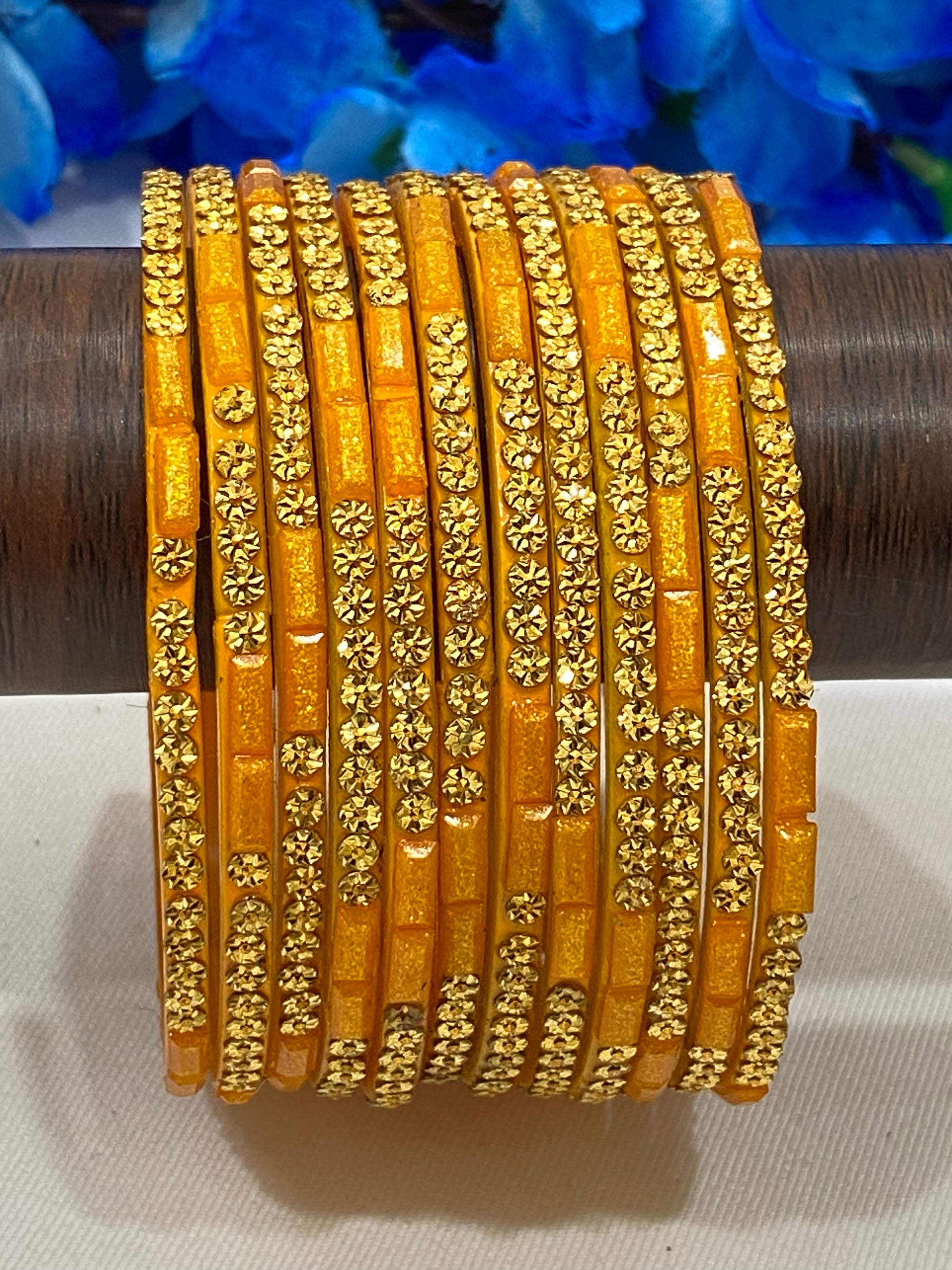 Orange Color Cut Work With Stone Design Glass Bangles For Women In Chandler