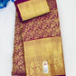 Appealing Purple Color Pure Kanchi Silk Saree With Gold Zari Work - SILKMARK CERTIFIED