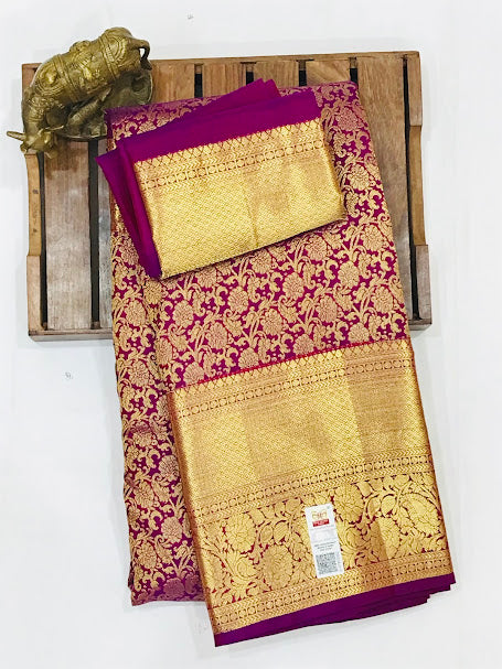 Purple Color Pure Kanchi Silk Saree With Gold Zari Work - SILKMARK CERTIFIED Near Me