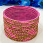 Alluring Rani Pink Color Stone Work Glass Bangles For Women