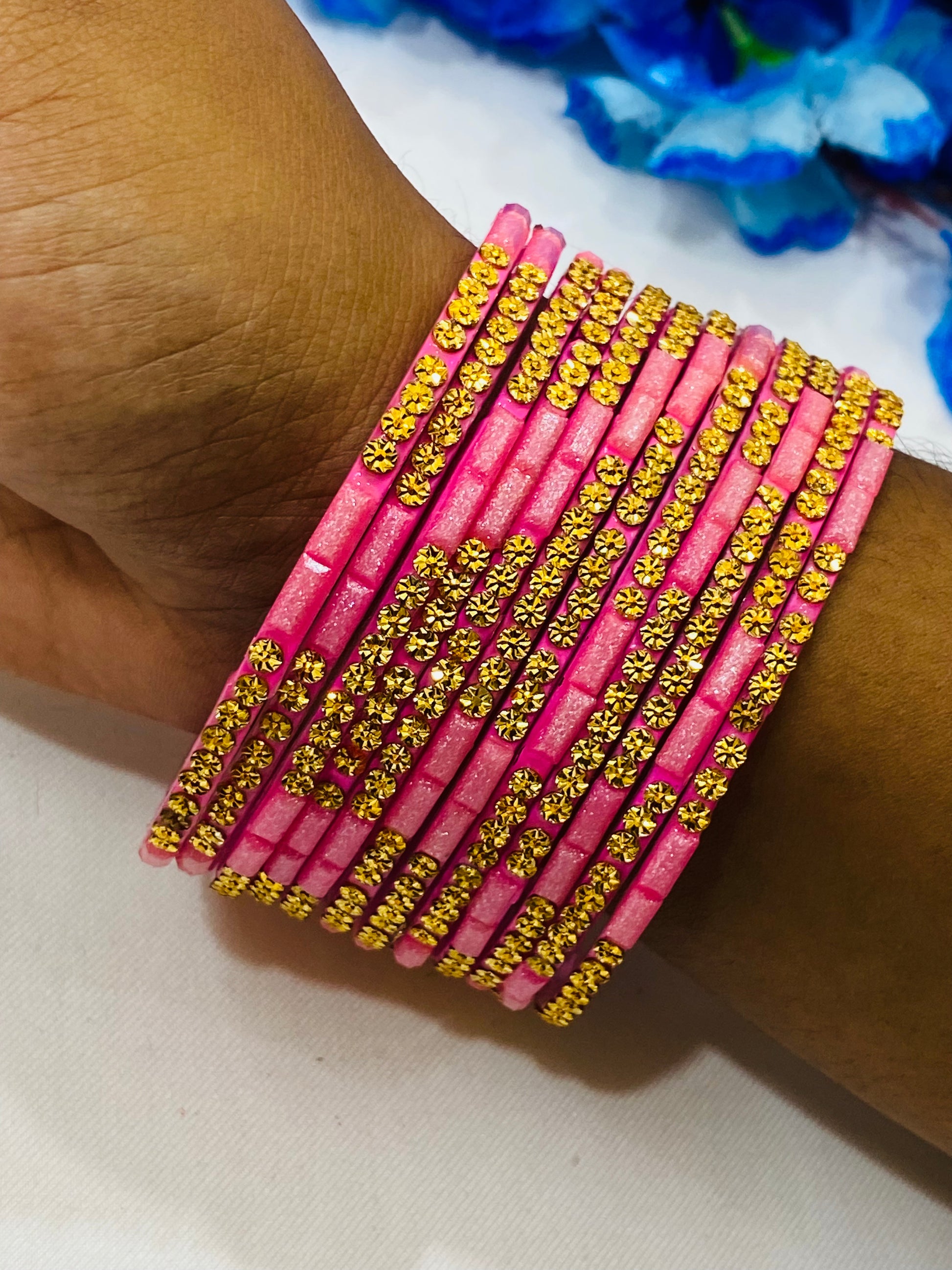  Pink Color Stone Work Glass Bangles Near Me