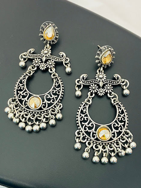 Pretty Oxidized Designer Earrings With Pearl
