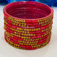 Charming Pink Color Stone Design Glass Bangles For Women