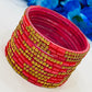 Charming Pink Color Stone Design Glass Bangles For Women