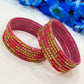 Charming Pink Color Stone Design Glass Bangles For Women