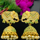 Cream And Green Elephant Earrings With Jhumkas In Near Me