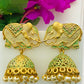 Gorgeous Cream And Green Elephant Earrings With Jhumkas
