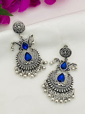 Lovely Blue Oxidized Designer Earrings With Pearl