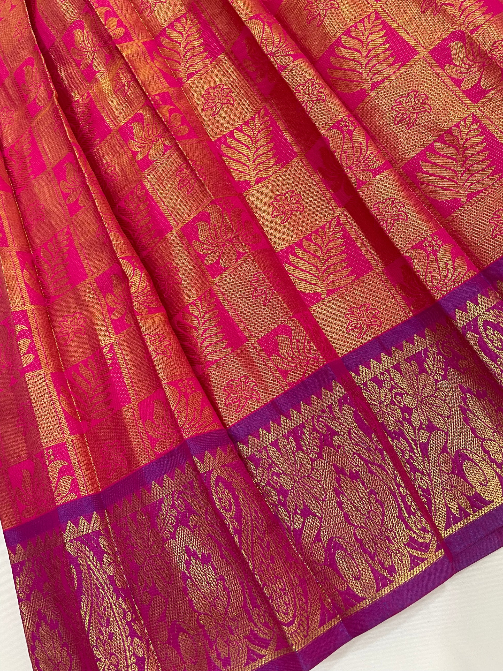 Pink Colored Art Silk Half Saree Set With Zari Work In Mesa 
