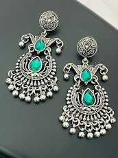 Gorgeous Oxidized Green Stoned With Pearl Designer Earrings