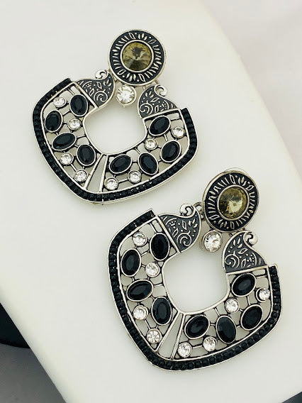 Charming Black and White Stone Oxidized Earrings