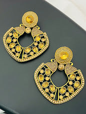 Pretty Gold Color Oxidized Earrings With Stone