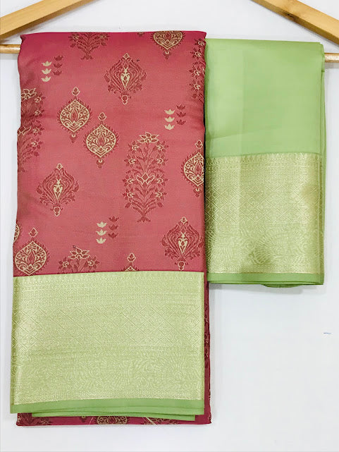 Red And Olive Green Color Pure Kanchi Silk Saree In USA